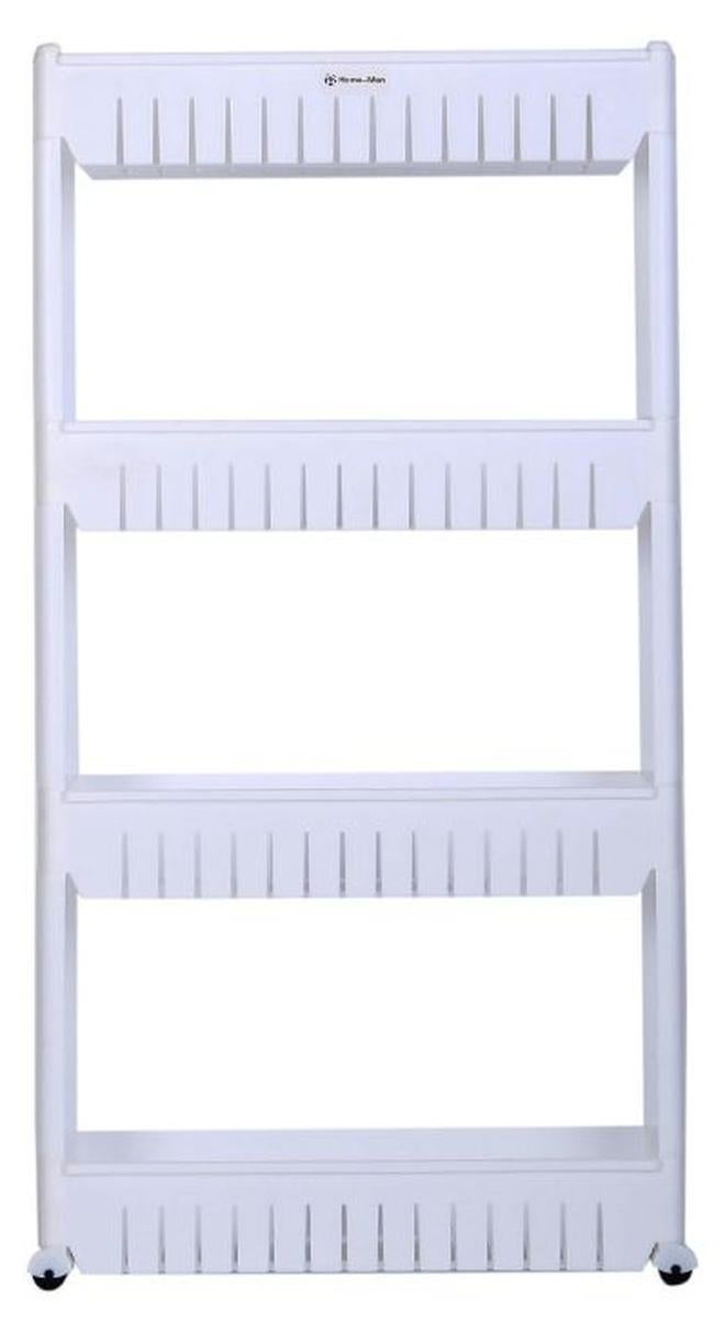 4-Tier Slim Slide Storage Tower Rack With Wheel White/Black 102x55x15cm - Image 1