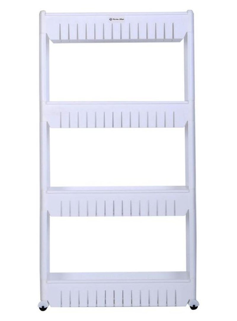 حامل تخزين عمودي بتصميم رفيع قابل للانزلاق مزوّد بعجلات ومكون من 4 رفوف أبيض/ أسود 102x55x15سم - Image 1