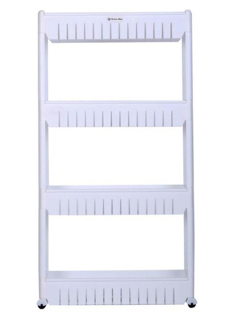 حامل تخزين عمودي بتصميم رفيع قابل للانزلاق مزوّد بعجلات ومكون من 4 رفوف أبيض/ أسود 102x55x15سم