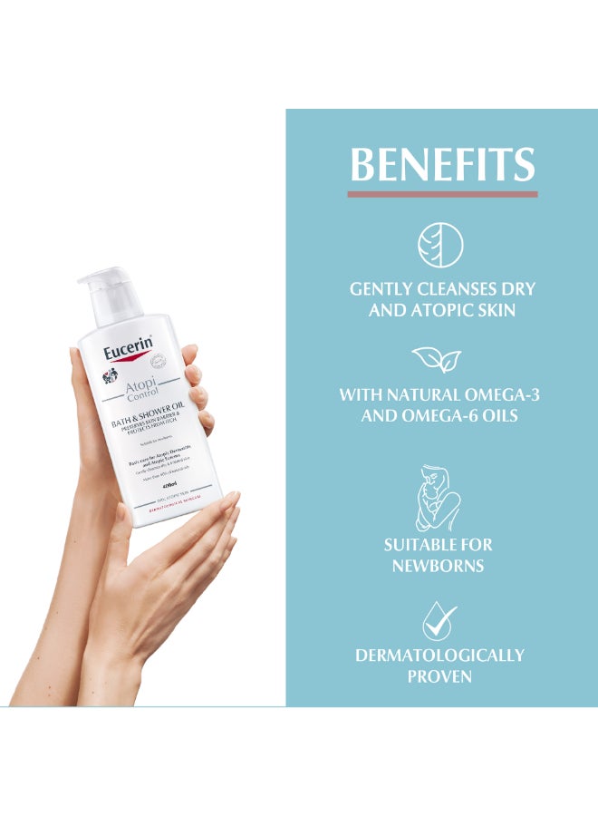 Eucerin - Atopicontrol Cleansing Shower Oil With Natural Omega-3 And Omega-6 Oils For Dry And Normal Skin Multicolour 400ml - Image 1