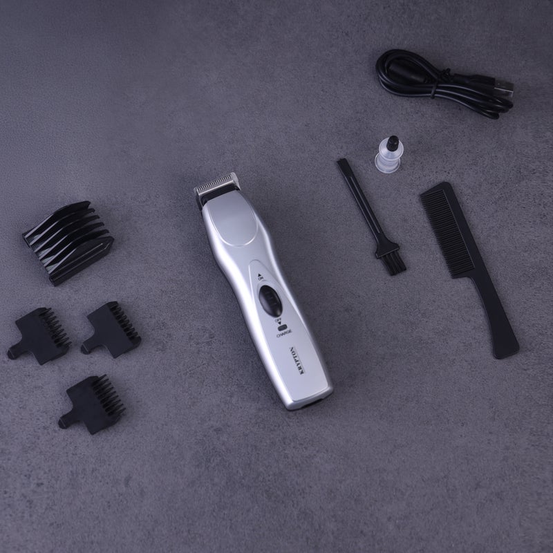 KRYPTON Rechargeable Cordless Hair & Beard Trimmer | Sharp Blade | 45 Min Use | 6–8 Hr Charge Silver - Image 1
