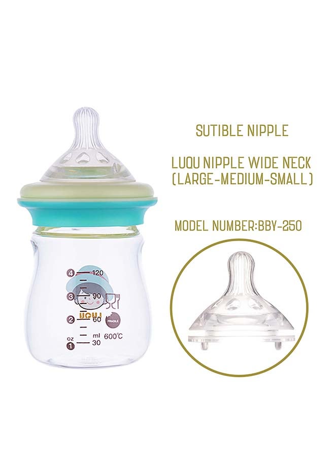 LuQu Glass Feeding Bottle Wide Neck 120ml Green - Image 3