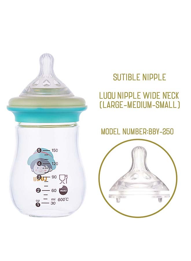 LuQu Glass Feeding Bottle Wide Neck 150ml Green - Image 3