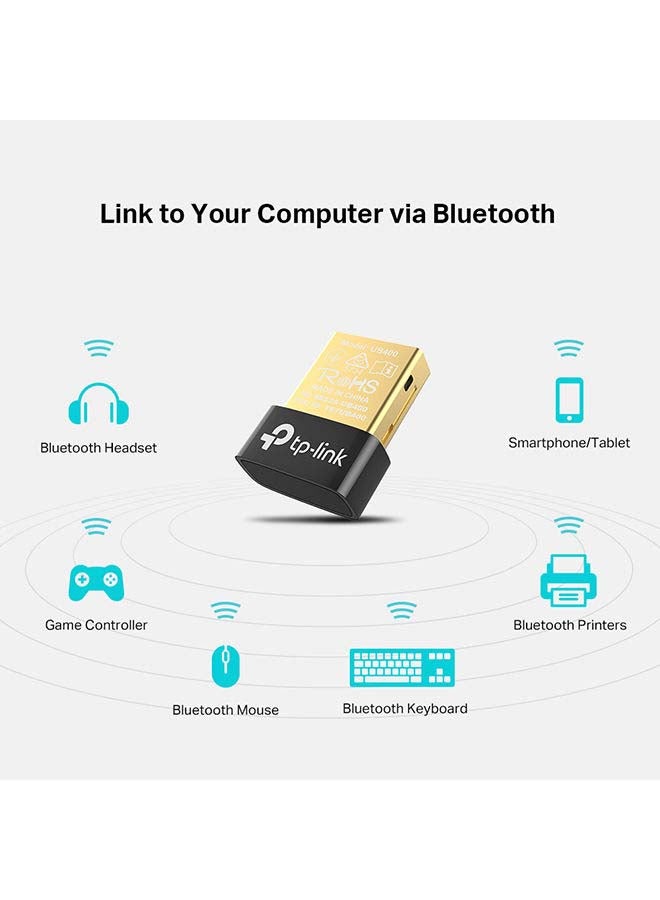 تي بي لينك محول بلوتوث لأجهزة الكمبيوتر بمنفذ USB طراز UB400، لجهاز استقبال دونجل بتقنية بلوتوث 4.0، والذي يدعم أنظمة تشغيل ويندوز إكس بي/7/8/8.1/10  لأجهزة الكمبيوتر المكتبية، واللابتوب، والماوس، ولوحة المفاتيح، والطابعات، وسماعات الرأس، ومكبرات الصوت، ووحدات تحكم جهاز بلايستيشن 5/4، وإكس بوكس أسود - Image 3