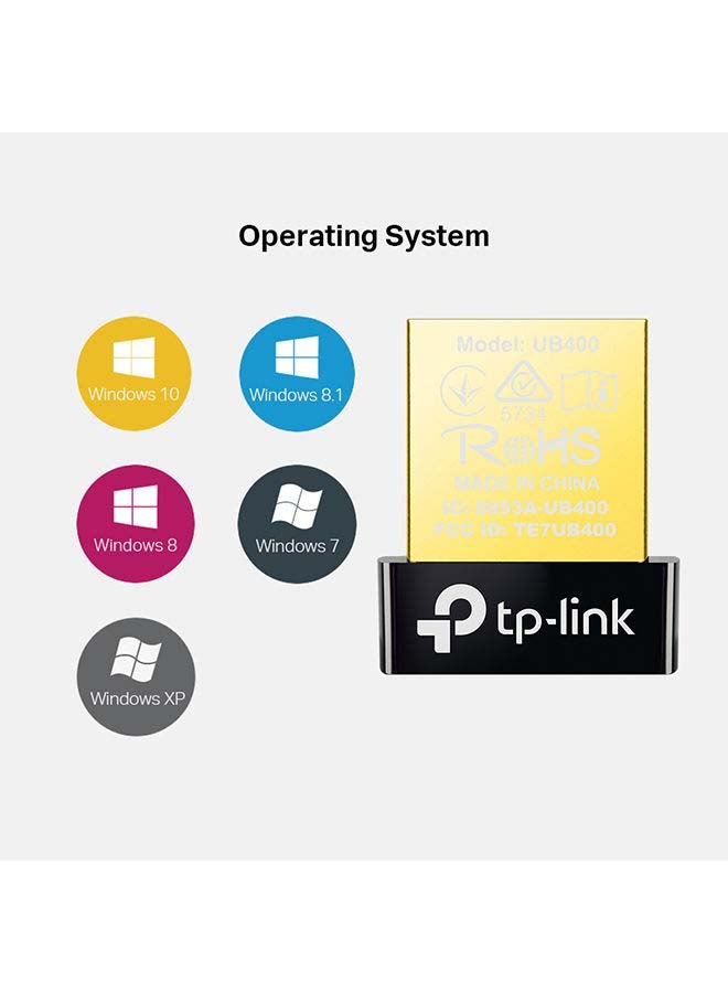 تي بي لينك محول بلوتوث لأجهزة الكمبيوتر بمنفذ USB طراز UB400، لجهاز استقبال دونجل بتقنية بلوتوث 4.0، والذي يدعم أنظمة تشغيل ويندوز إكس بي/7/8/8.1/10  لأجهزة الكمبيوتر المكتبية، واللابتوب، والماوس، ولوحة المفاتيح، والطابعات، وسماعات الرأس، ومكبرات الصوت، ووحدات تحكم جهاز بلايستيشن 5/4، وإكس بوكس أسود - Image 4