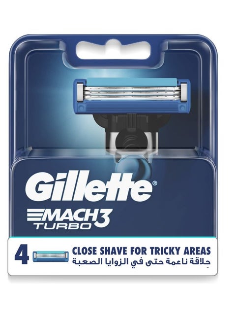 Mach3 Turbo 3D 4 Blade Refills Silver/Blue