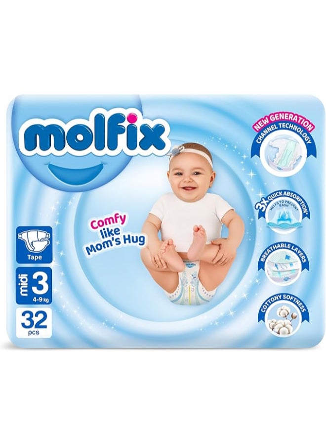 حفاضات اطفال عبوة وسط ميدى مقاس 3 - 32 حفاضة