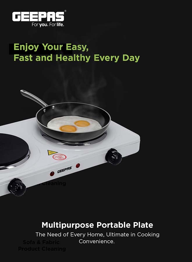 GEEPAS - Dual Hot Plate | Overheat protection | Cast Iron Heating Plate 155mm - Portable Electric Hob with Temperature Control for Home, Camping & Caravan Cooking, Suitable For All Types Of Cookware 2000 W GHP32014 White/Black - Image 1