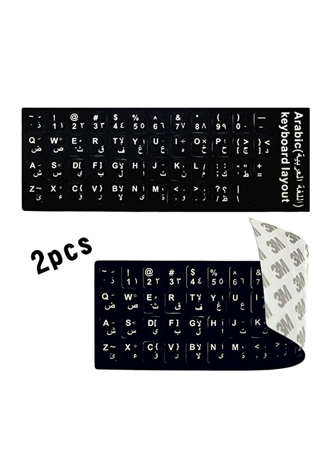 2-Piece 3M Adhesive Waterproof English Arabic Keyboard Layout Sticker Black - Image 2