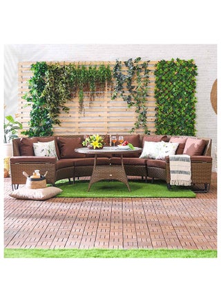 Fiona 6-Seater Outdoor Sofa Set Metal Frame Modern Garden Furniture Brown - pnsku/N40931430A/45/_/1698399691/ea75b3c8-4828-48cc-81f7-7e647631e92f