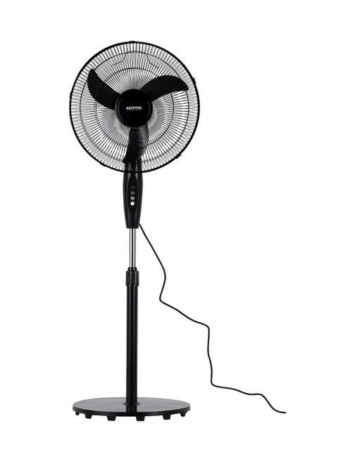 16" Stand Fan with Aerodynamic design 50/60Hz, 3-Leaf Blades, 3-Speed Control, Oscillation, Child protection, Powerful Motor/Strong Safety Grill, Super Silent, Adjustable Height, Built In Safety Thermal Fuse/Suitable For Large Spaces, Home, Office & Super Strong Blades 70 W KNF6153L Black