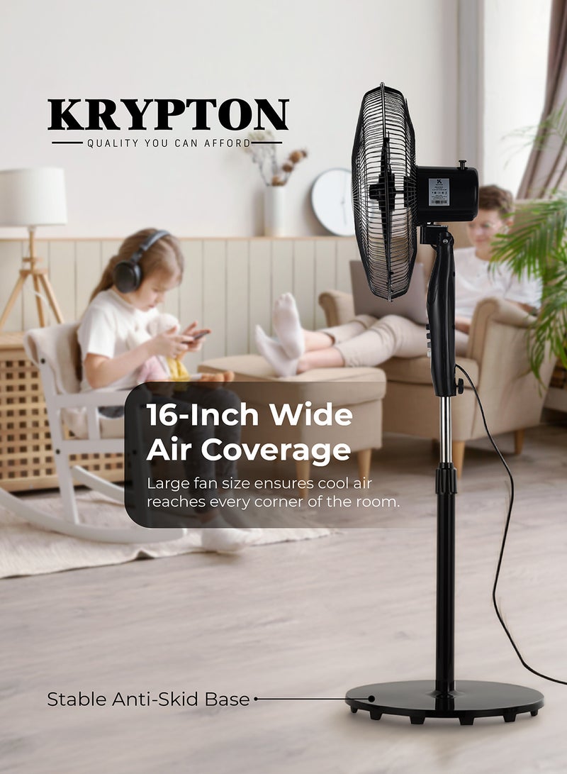 KRYPTON 16” Pedestal Fan | 3 AS Blades High-Speed Stand Fan with Powerful 70W Motor | 3-Speed Settings | Silent Air Circulation | Adjustable Tilt & Oscillation | Ideal for Home, Office & Garage Use 70 W KNF6153L Black - Image 2