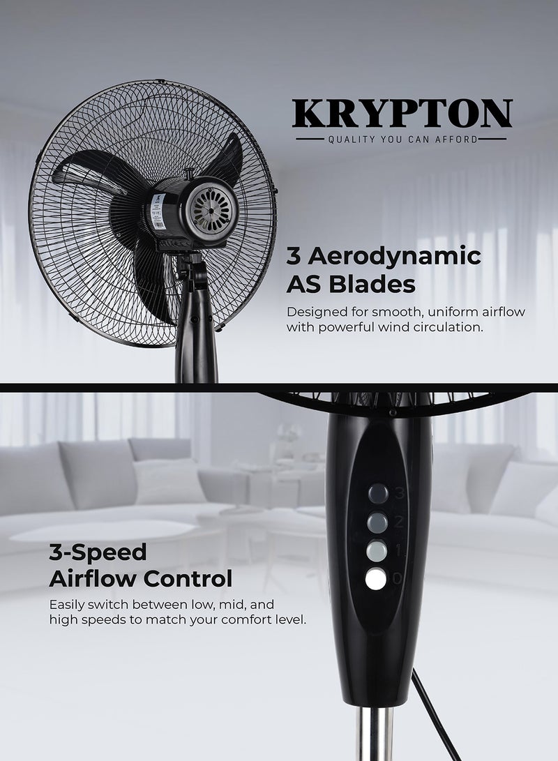 KRYPTON 16” Pedestal Fan | 3 AS Blades High-Speed Stand Fan with Powerful 70W Motor | 3-Speed Settings | Silent Air Circulation | Adjustable Tilt & Oscillation | Ideal for Home, Office & Garage Use 70 W KNF6153L Black - Image 4