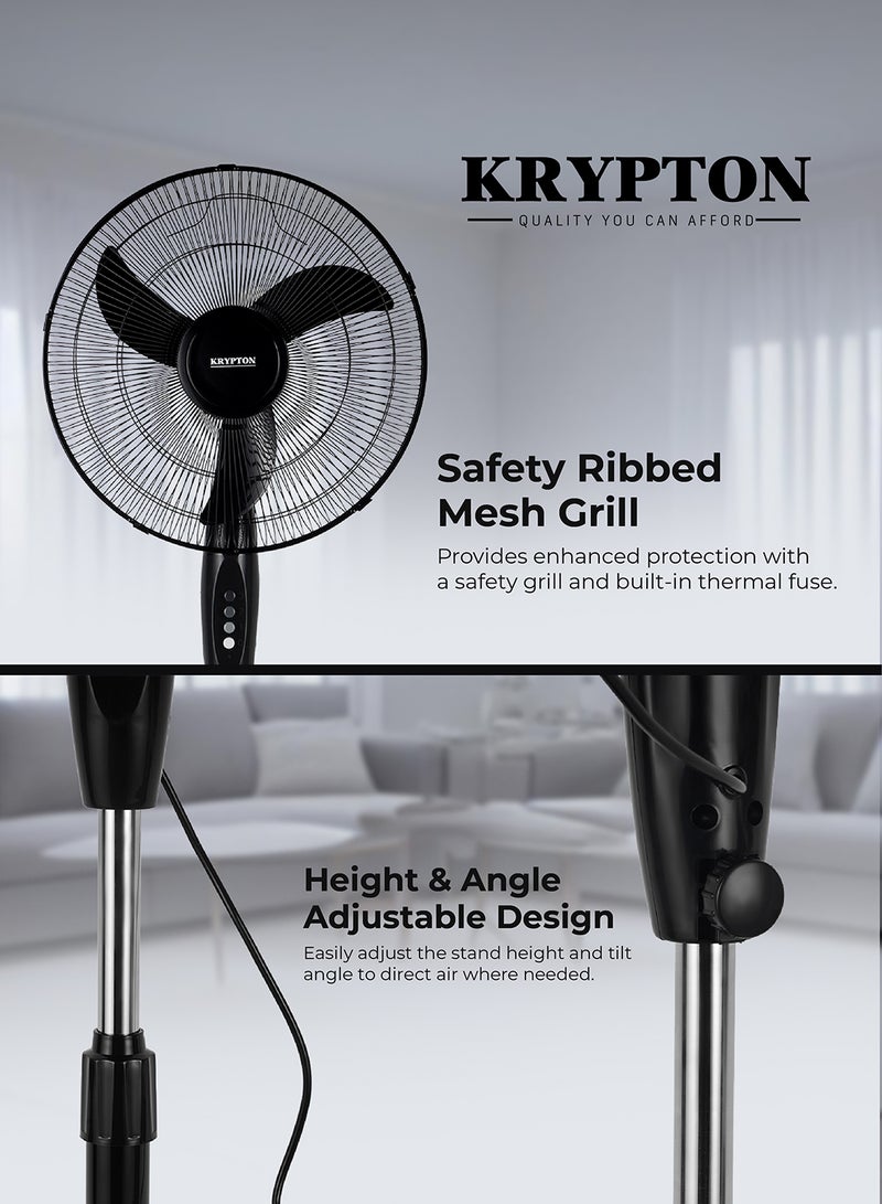 KRYPTON 16” Pedestal Fan | 3 AS Blades High-Speed Stand Fan with Powerful 70W Motor | 3-Speed Settings | Silent Air Circulation | Adjustable Tilt & Oscillation | Ideal for Home, Office & Garage Use 70 W KNF6153L Black - Image 5