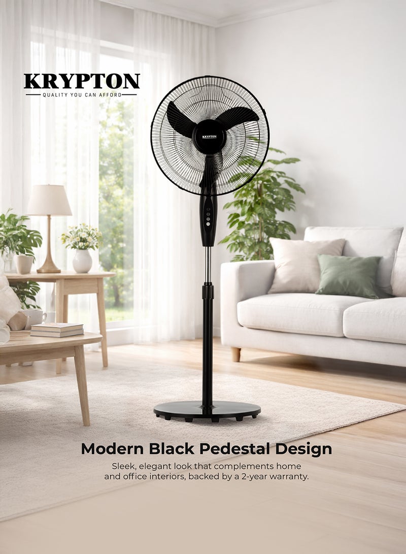 KRYPTON 16” Pedestal Fan | 3 AS Blades High-Speed Stand Fan with Powerful 70W Motor | 3-Speed Settings | Silent Air Circulation | Adjustable Tilt & Oscillation | Ideal for Home, Office & Garage Use 70 W KNF6153L Black - Image 3