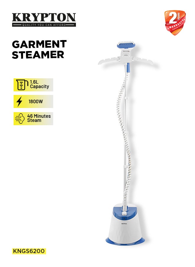 KRYPTON Garment Steamer with 1.6L Water Tank, Adjustable Telescopic Rod, 1800W Power for Wrinkle Removal, Softening & Straightening – Ideal for All Fabrics, Compact & Easy to Store, Ergonomic Grip, Continuous Steam for 46 Minutes 1.6 L 1800 W KNGS6200 Blue/White - Image 1