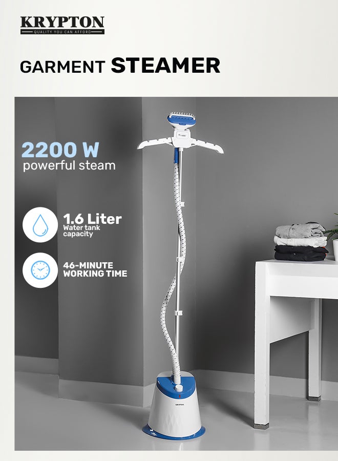 KRYPTON Garment Steamer with 1.6L Water Tank, Adjustable Telescopic Rod, 1800W Power for Wrinkle Removal, Softening & Straightening – Ideal for All Fabrics, Compact & Easy to Store, Ergonomic Grip, Continuous Steam for 46 Minutes 1.6 L 1800 W KNGS6200 Blue/White - Image 2
