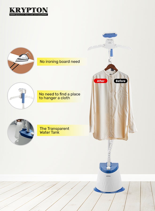 KRYPTON Garment Steamer with 1.6L Water Tank, Adjustable Telescopic Rod, 1800W Power for Wrinkle Removal, Softening & Straightening – Ideal for All Fabrics, Compact & Easy to Store, Ergonomic Grip, Continuous Steam for 46 Minutes 1.6 L 1800 W KNGS6200 Blue/White - Image 3