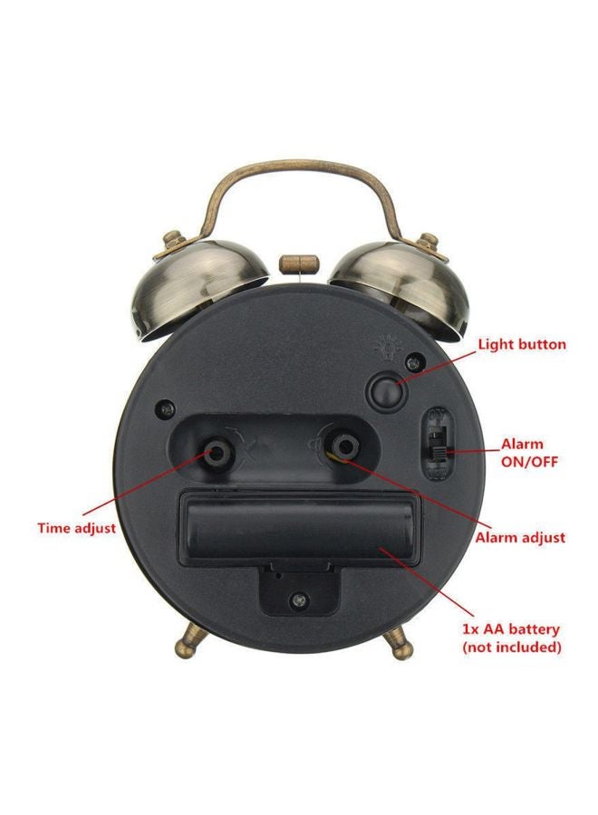 Double Bells Bedside Alarm Clock Gold/White/Black 8x4.5x12cm - Image 3