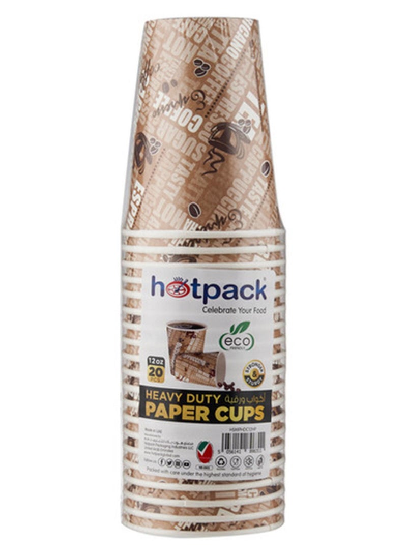 Hotpack Soft n Cool Hotpack Disposable Heavy Duty Paper Cup 12 ounce, 20 Pieces for Hot & Cold Drinks, Coffee & Tea., MULTICOLOUR Brown/White/Black - Image 1