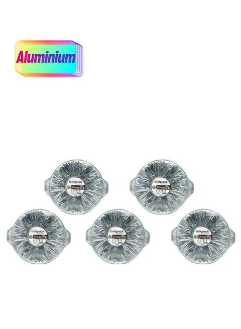 Soft n Cool Hotpack Disposable Food Storage, take away Aluminium Food Pot container with Hood Silver 25cm, 5 Pieces Silver 25cm