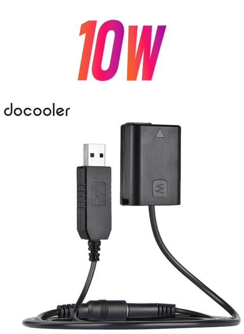NP-FW50 Dummy Battery + DC Power Bank (5V 2A) USB Adapter Cable Replacement Black