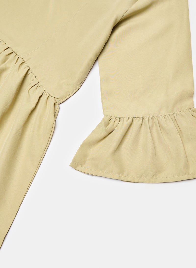 Closet Solid Bell Sleeves Mini Dress With V Neck Beige  - Image 4
