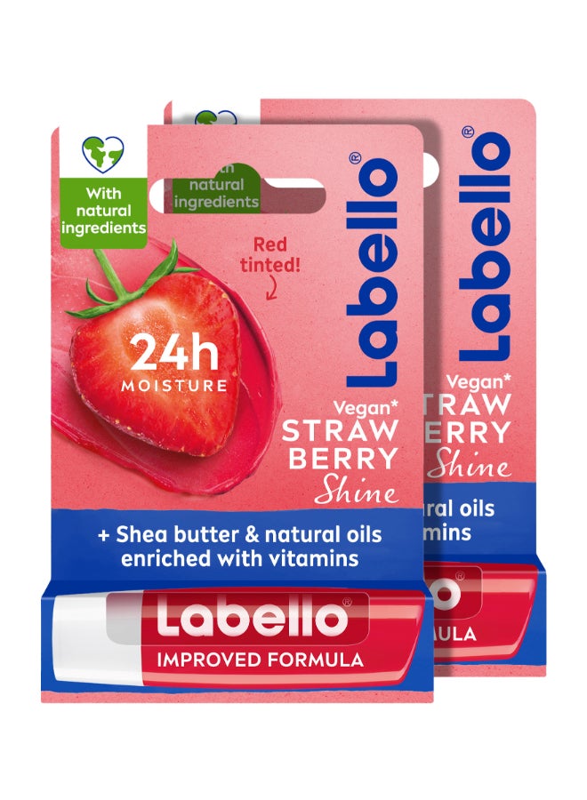 Labello Pack Of 2 Moisturizing Lip Balm Strawberry Shine 4.8 g