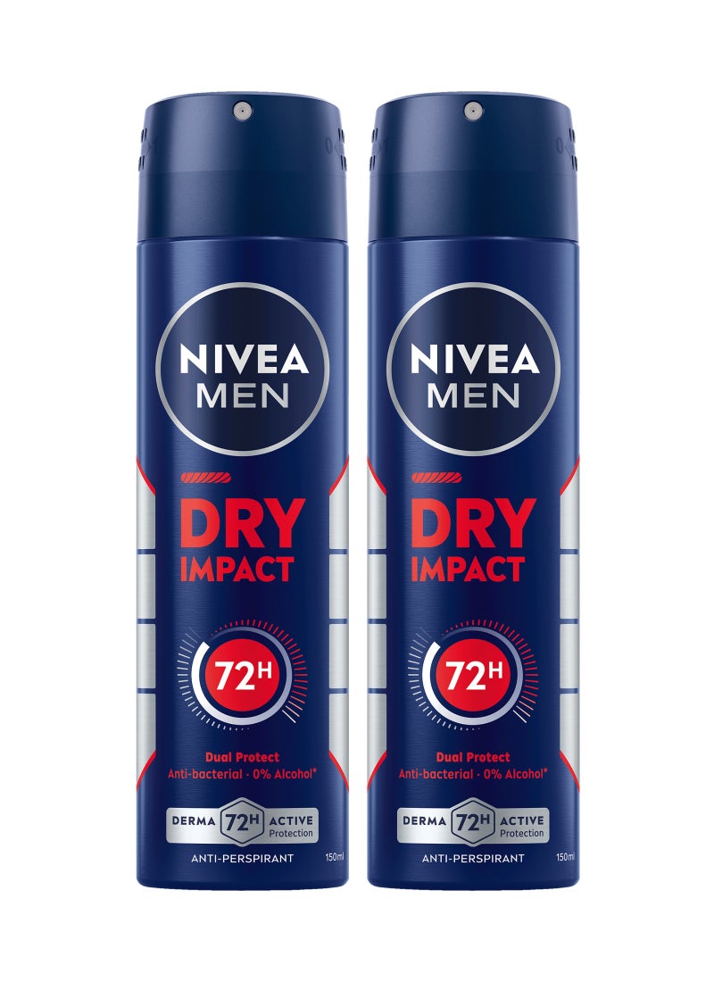 Nivea Men Dry Impact Antiperspirant Deodorant Spray Pack of 2 150ml - Image 1