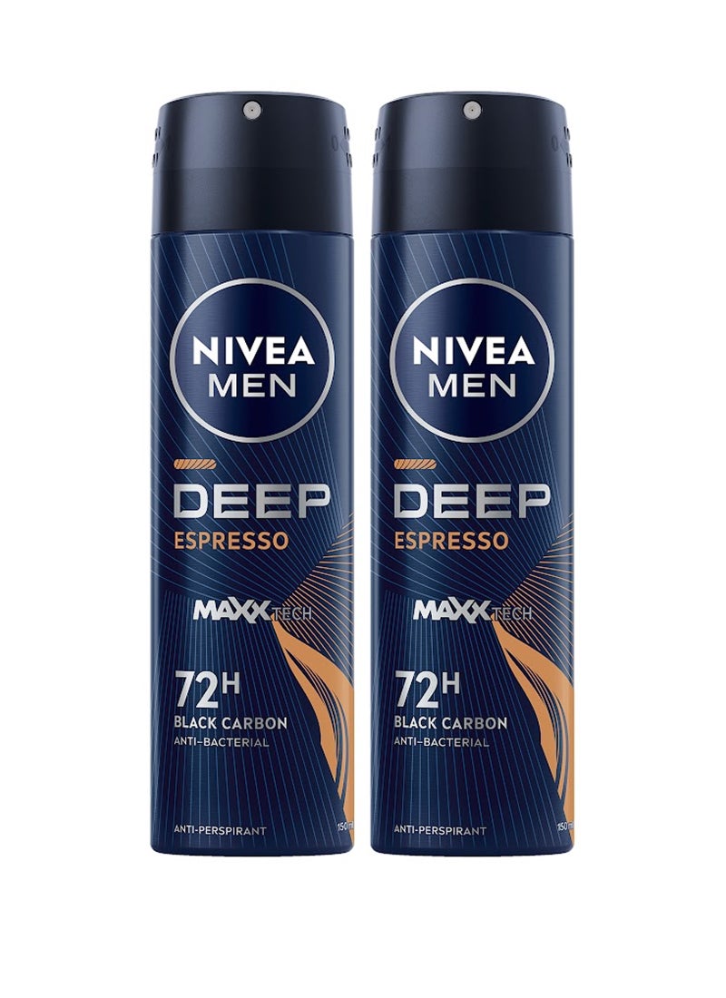 Nivea Deep Espresso Black Carbon Antiperspirant Spray Pack Of 2 150ml - Image 1