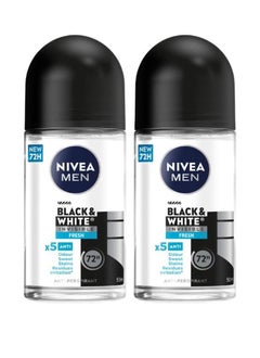 Nivea Pack Of 2 Black And White Invisible Fresh Antiperspirant Roll On 50ml  - Image 1