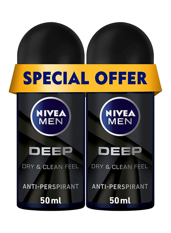 Nivea - Deep Black Carbon And Dark Wood Antiperspirant Roll On 50ml Pack of 2 - Image 1