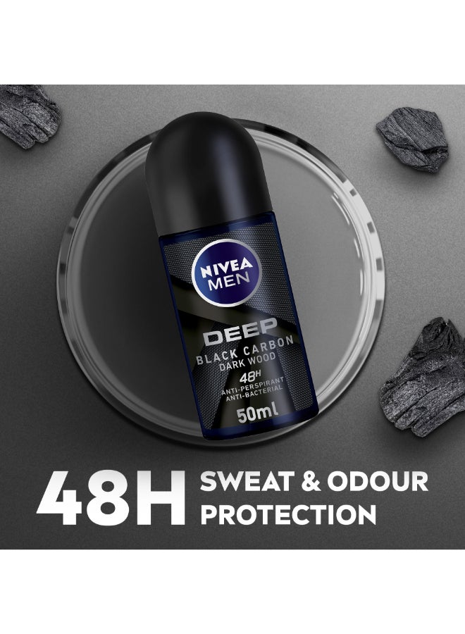 Nivea - Deep Black Carbon And Dark Wood Antiperspirant Roll On 50ml Pack of 2 - Image 1