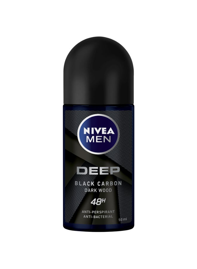 Nivea - Deep Black Carbon And Dark Wood Antiperspirant Roll On 50ml Pack of 2 - Image 1