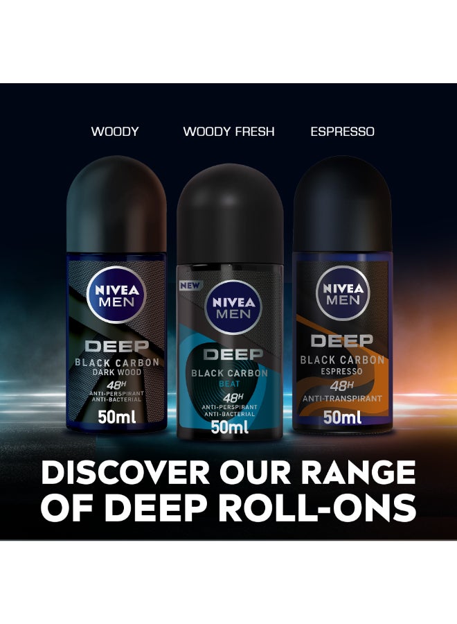 Nivea - Deep Black Carbon And Dark Wood Antiperspirant Roll On 50ml Pack of 2 - Image 1