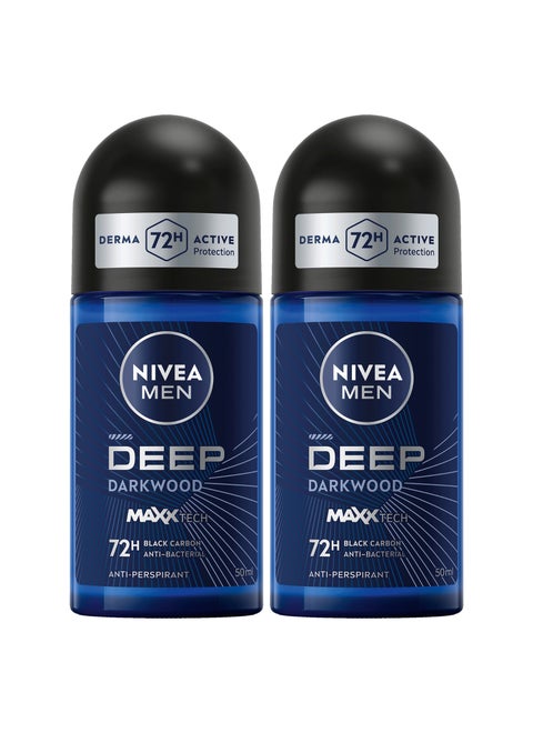 Deep Black Carbon And Dark Wood Antiperspirant Roll On 50ml Pack of 2