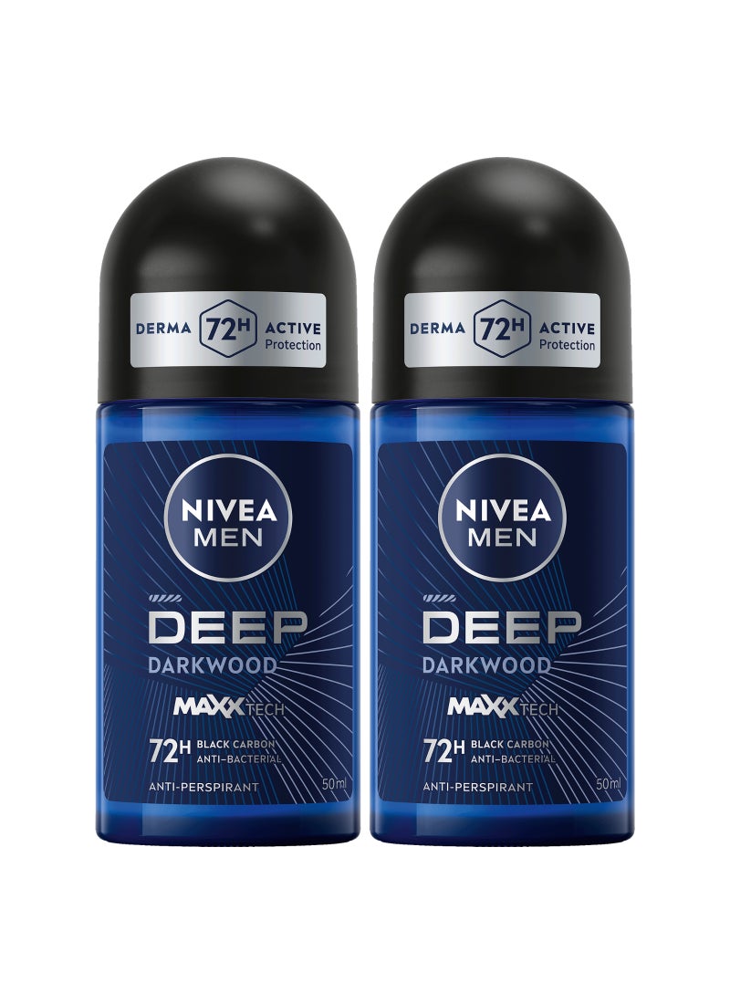 Nivea Deep Black Carbon And Dark Wood Antiperspirant Roll On 50ml Pack of 2 - Image 1