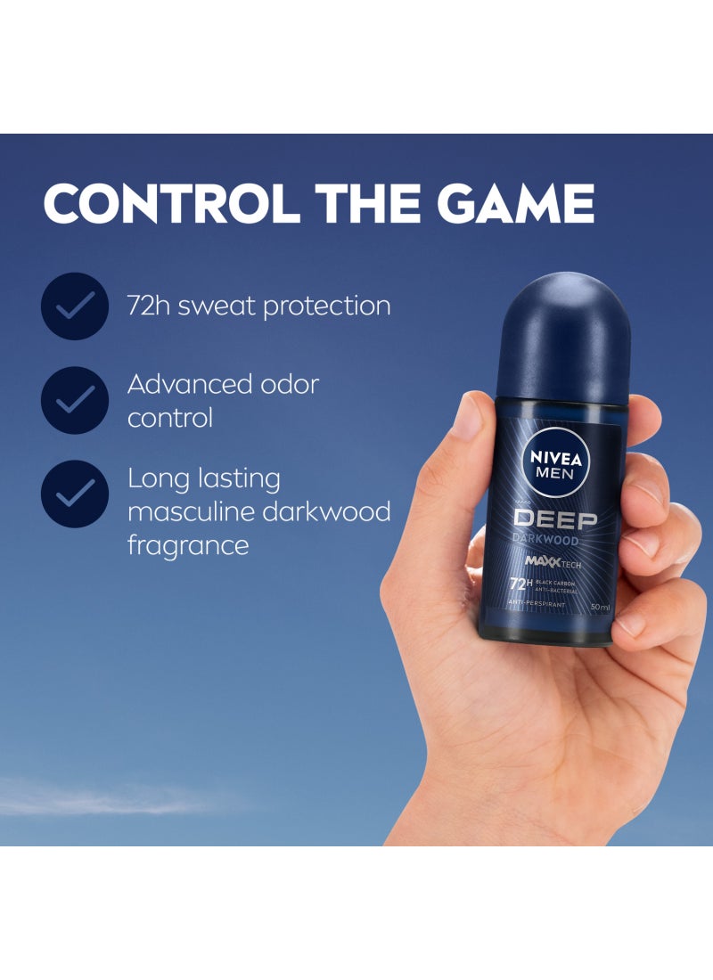 Nivea Deep Black Carbon And Dark Wood Antiperspirant Roll On 50ml Pack of 2 - Image 2