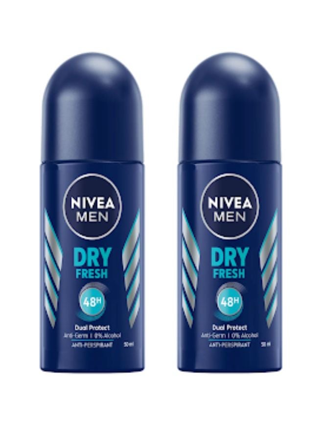 Nivea Dry Fresh Antiperspirant For Men, Antibacterial Protection Roll-On Pack Of 2 50ml - Image 1