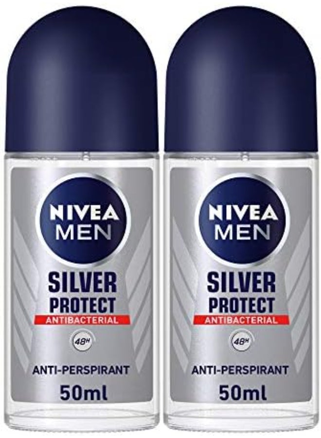 Nivea Silver Protect Antiperspirant For Men Antibacterial Protection Roll-On 50ml 