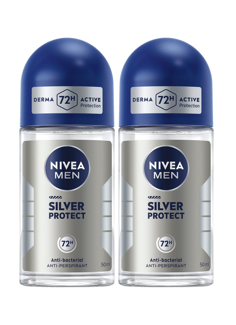 Nivea Silver Protect Antiperspirant For Men Antibacterial Protection Roll-On 50ml - Image 1