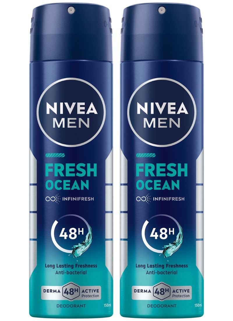 نيفيا مجموعة مزيل عرق ببلية دوارة مين فريش أوشن من عبوتين 150ملليلتر - Image 1