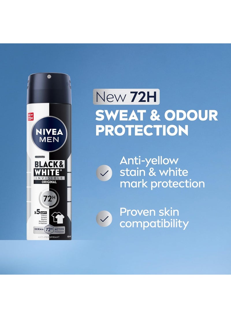 Nivea Pack Of 2 Men Black And White Invisible Original Antiperspirant Spray 150ml - Image 3
