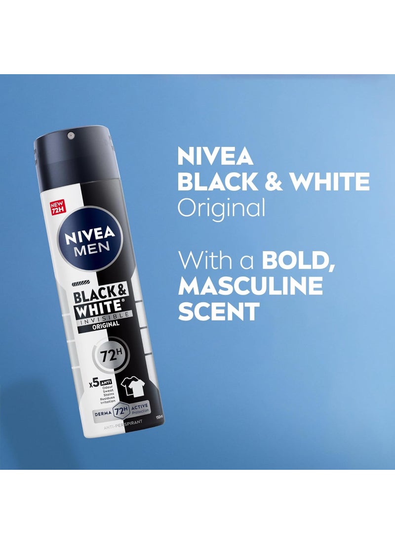 Nivea Pack Of 2 Men Black And White Invisible Original Antiperspirant Spray 150ml - Image 2