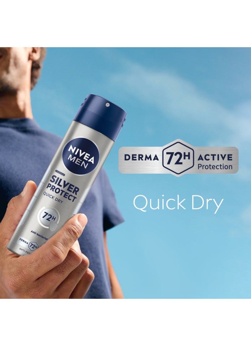 Nivea Silver Protect Antiperspirant For Men Antibacterial Protection Spray 150ml - Image 3