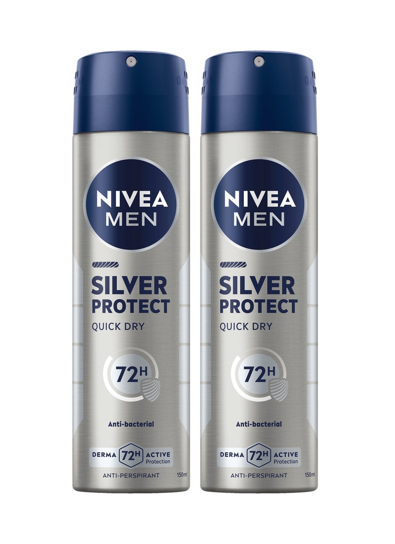 Nivea Silver Protect Antiperspirant For Men Antibacterial Protection Spray 150ml - Image 1