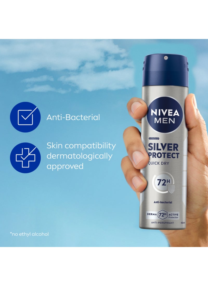Nivea Silver Protect Antiperspirant For Men Antibacterial Protection Spray 150ml - Image 4