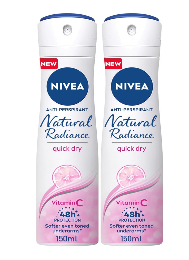 Nivea Natural Radiance Antiperspirant Spray With Vitamin C 150ml Pack Of 2  - Image 1