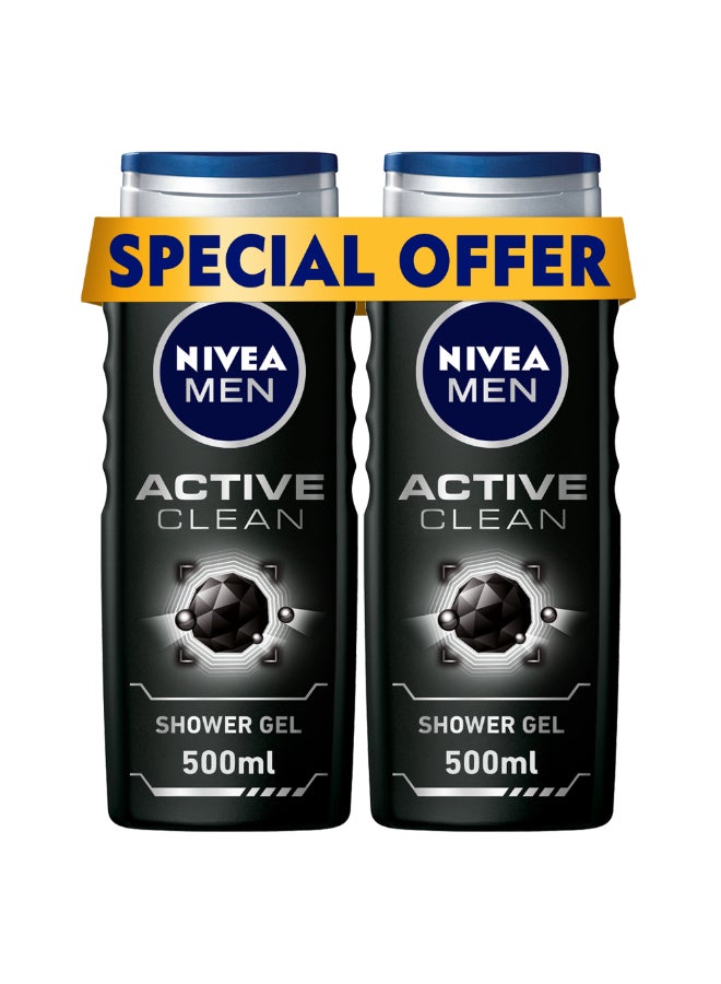 Active Clean Charcoal Shower Gel Pack of 2 500ml 