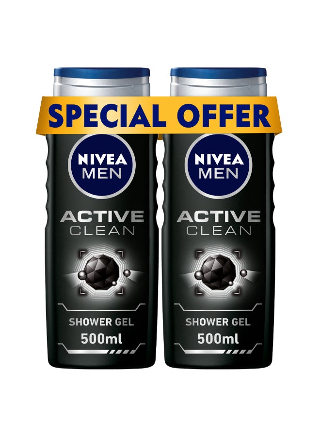 Nivea Active Clean Charcoal Shower Gel Pack of 2 500ml  - Image 1